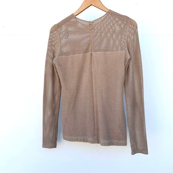 Akris Punto Pin Dot Mesh Long Sleeve Shirt Tan Taupe Medium Sheer Size 6 - Picture 6 of 8